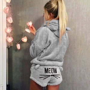 Soft Plush Meow Hoodie and Short Lounge Set